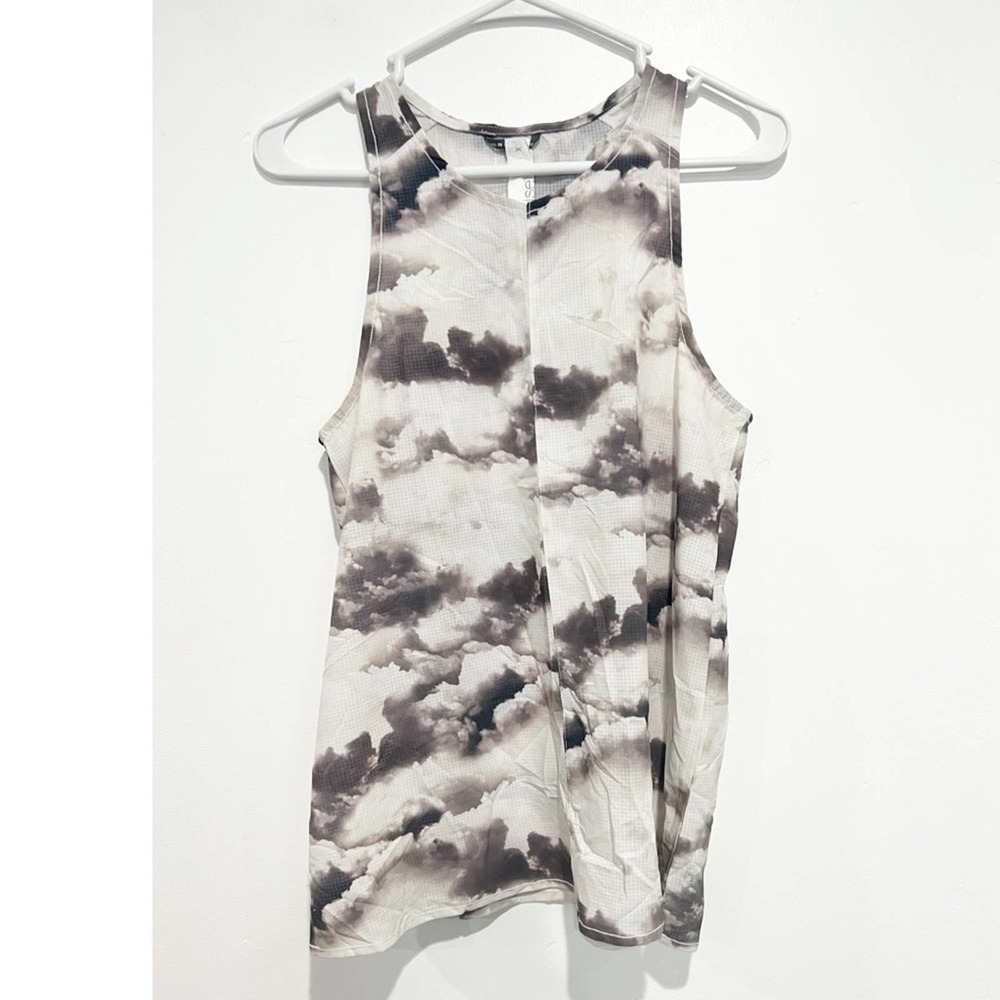 oiselle Cloud Print Racerback Tank in White and Gray